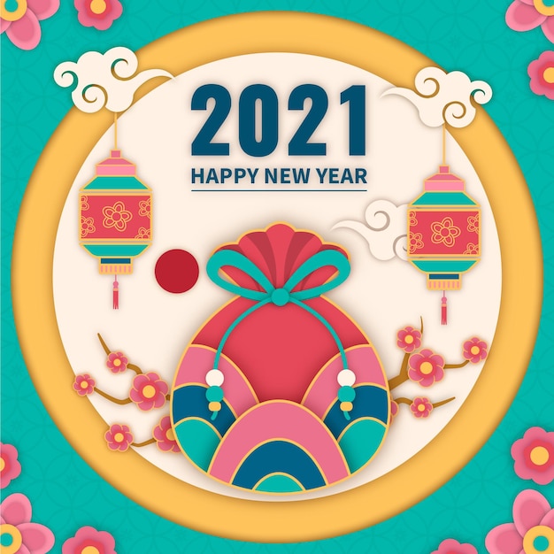 Free vector seollal korean new year in paper style