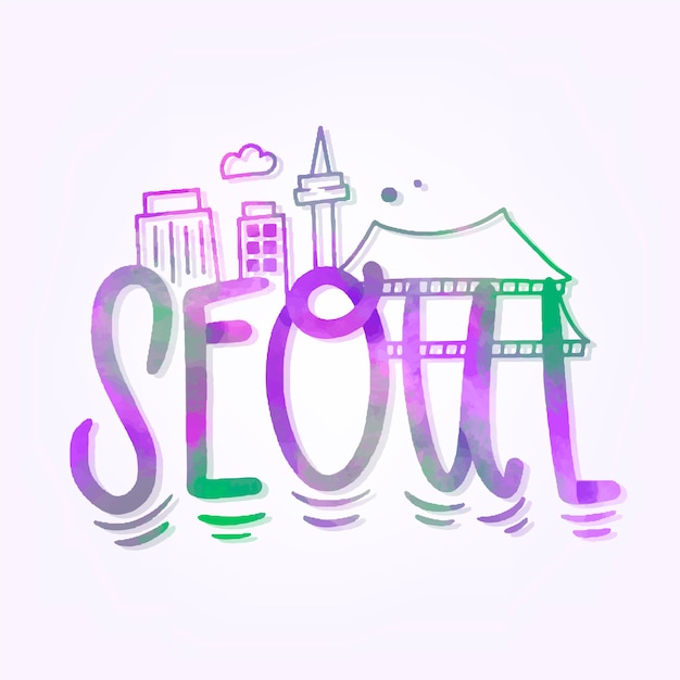 Vettore gratuito lettering della città di seoul