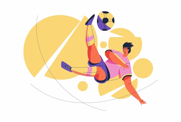 Free vector sepak takraw athlete man in action bicycle kick over net, cartoon character