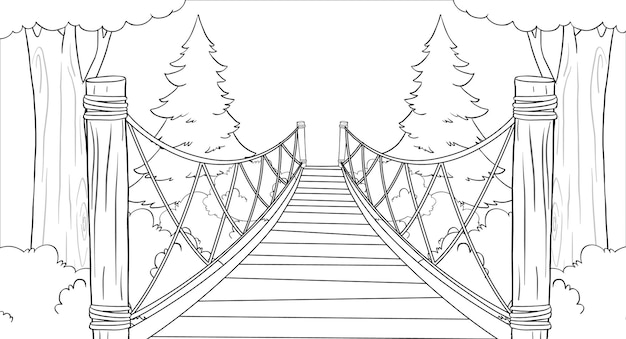 Free vector serene forest bridge vector illustration