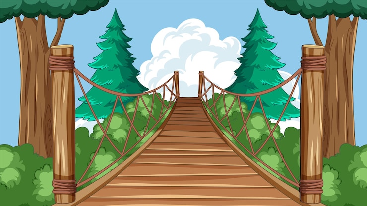 Free Vector serene forest bridge vector illustration