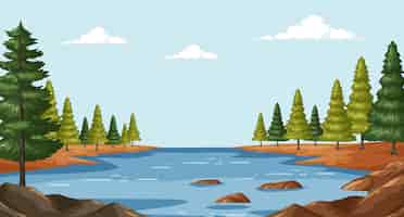 Free vector serene lake landscape vector illustration