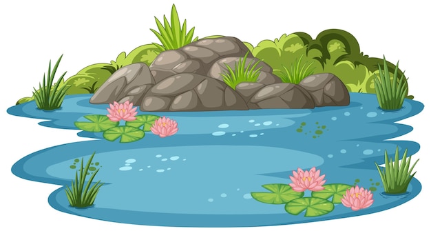 Free vector serene pond with lush greenery