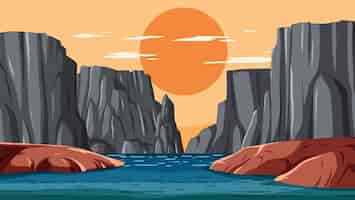 Free vector serene sunset at rocky canyon