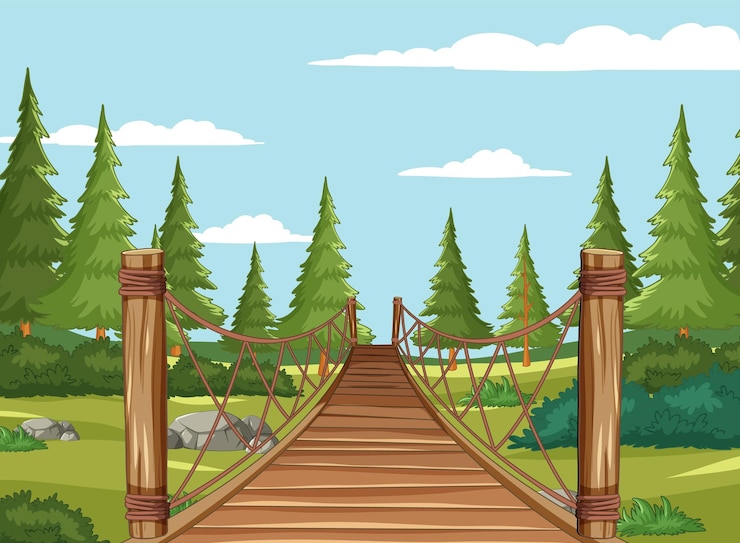 Free Vector serenity at the forest bridge