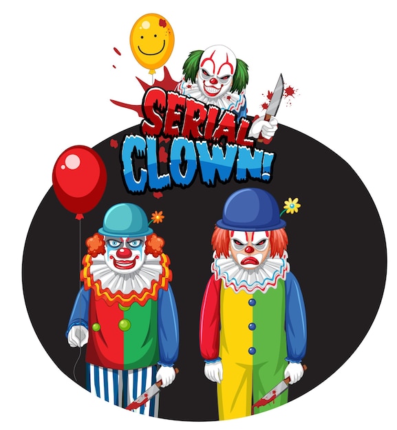 Serial Clown badge with two creepy clowns