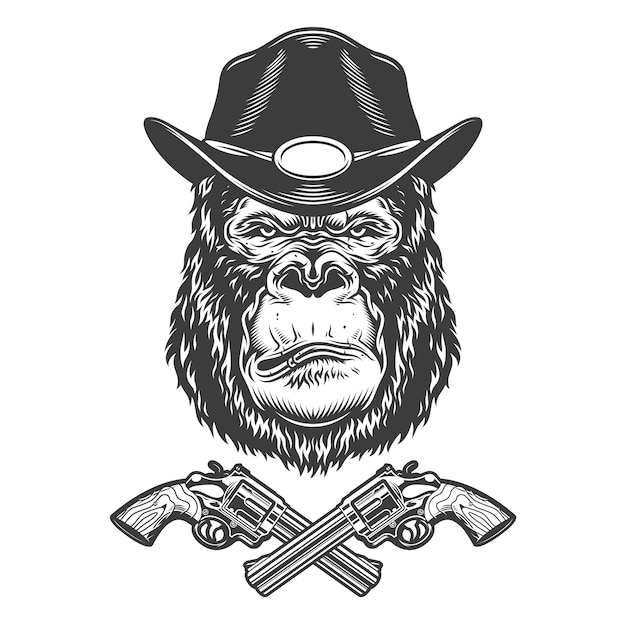 Serious gorilla head in sheriff hat