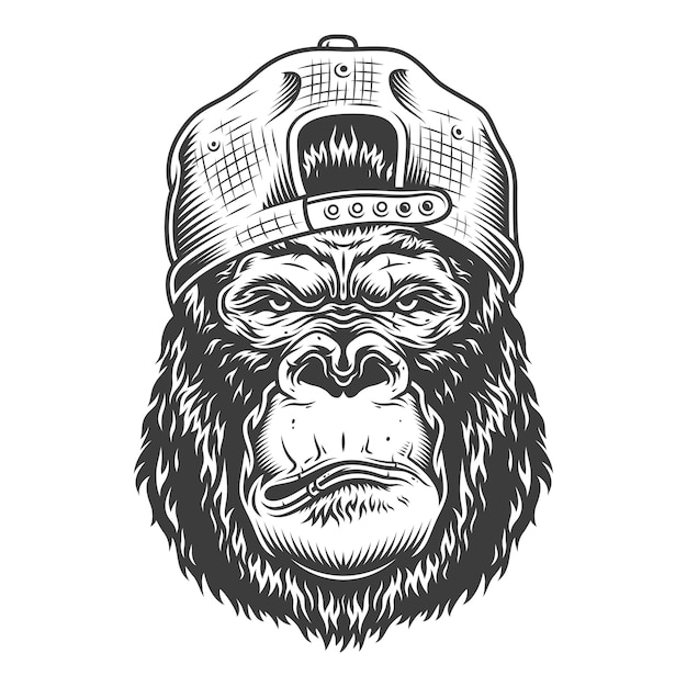 Free vector serious gorilla in monochrome style