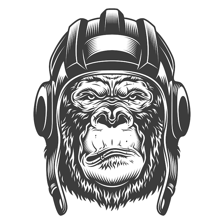 Free Vector serious gorilla in monochrome style