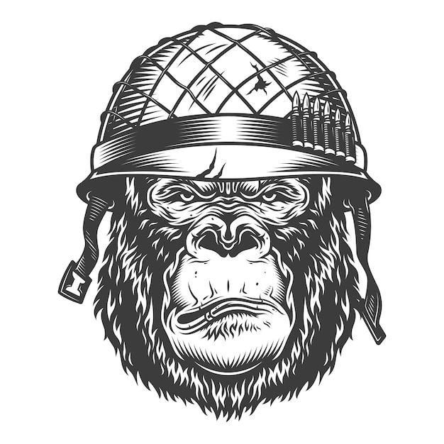 Free vector serious gorilla in monochrome style