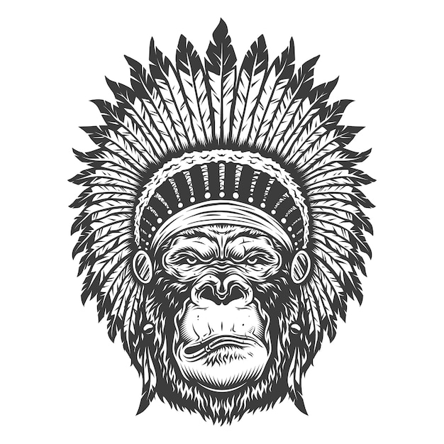 Free vector serious gorilla in monochrome style