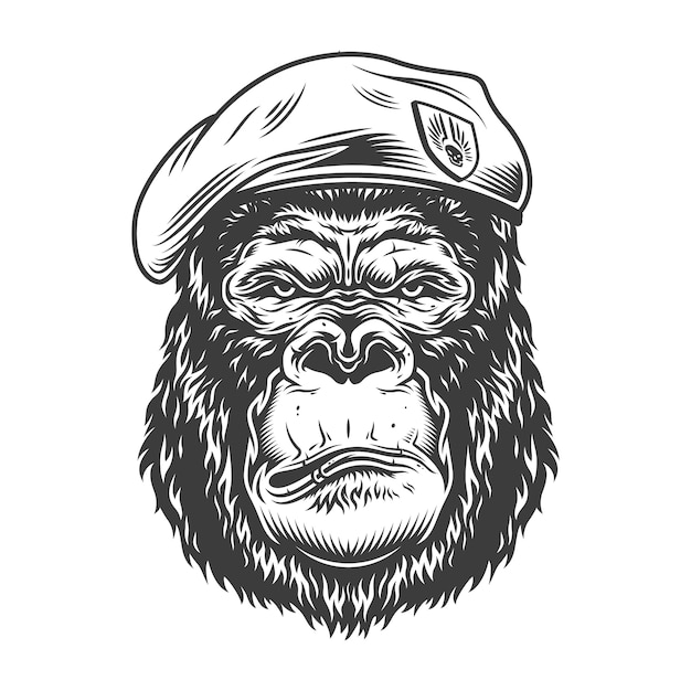 Free vector serious gorilla in monochrome style