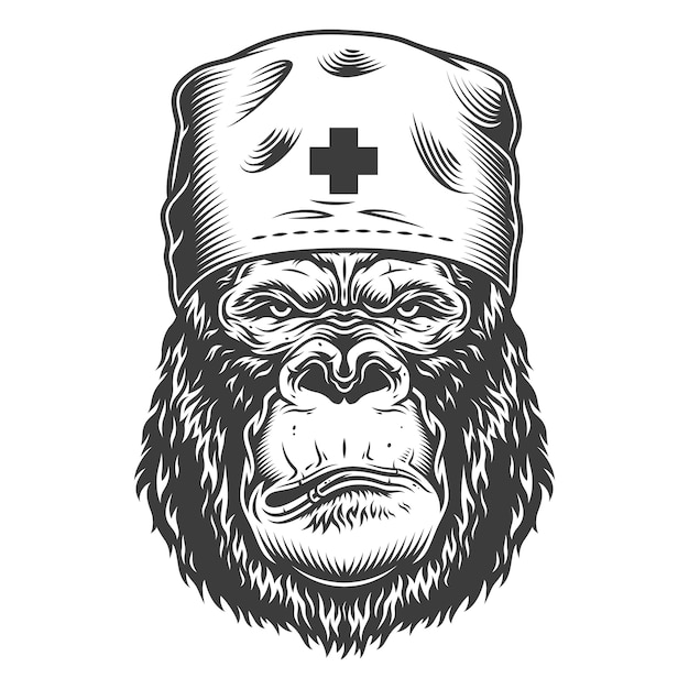 Free vector serious gorilla in monochrome style