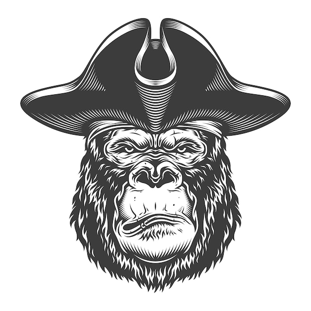 Free vector serious gorilla in monochrome style