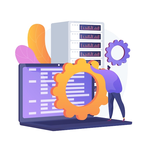 Free vector server maintenance service. information transfer, hardware settings. network server idea. hosting technology, database storage, programming equipment. vector isolated concept metaphor illustration