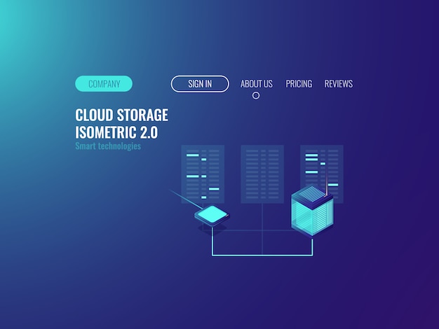 Free vector server room banner, proxy vpn technology, cloud data center datase, blockchain concept