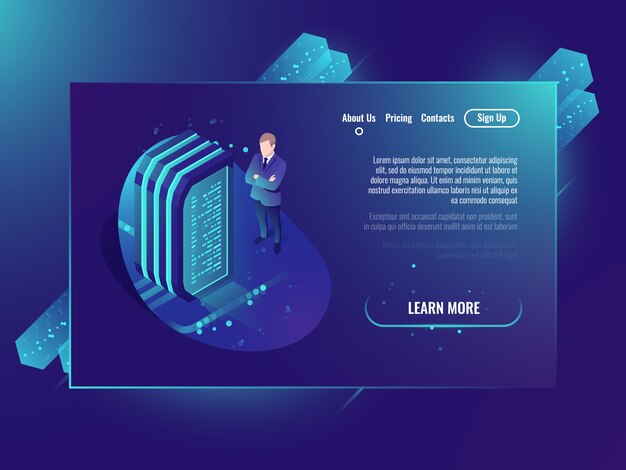 サーバールーム、クラウドストレージファイル、未来のデータセンターとネットワーク
