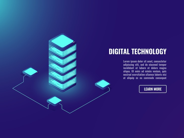 Free Vector server room and data cloud storage concept, lighting technology adstract object, database