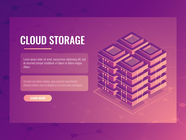 Server room, isometric digital technology abstract element, data center and database