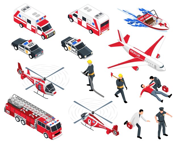 Service Vehicles Isometric Set