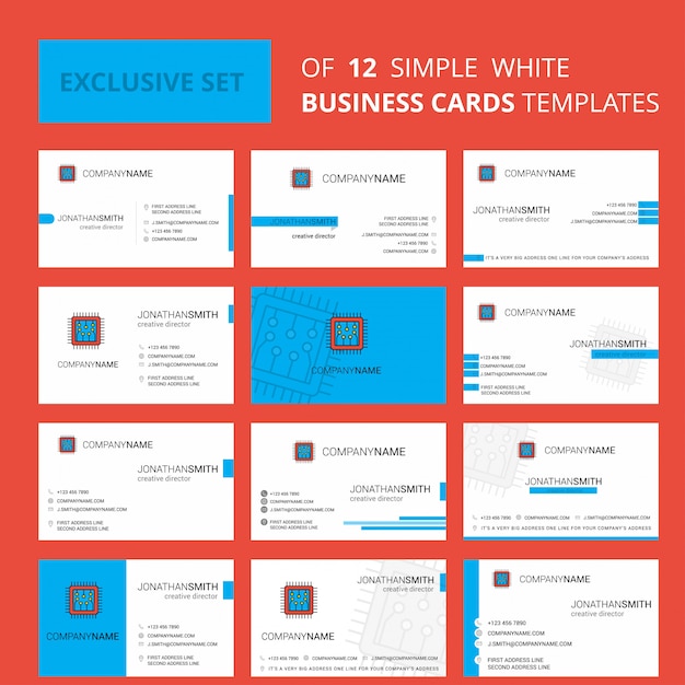 Vettore gratuito set di 12 processori creativi busienss card template.