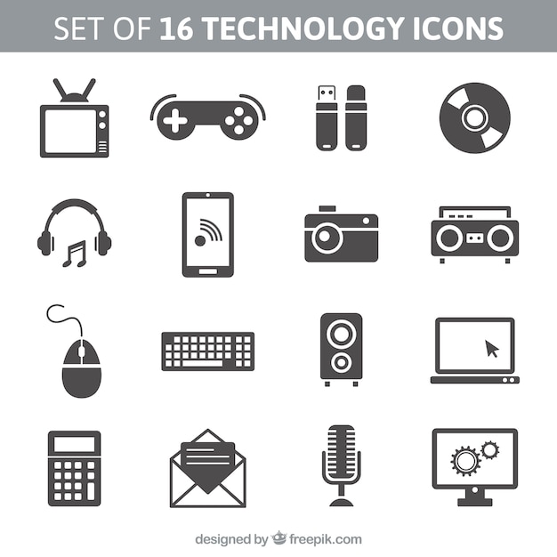 Set of 16 technology icons