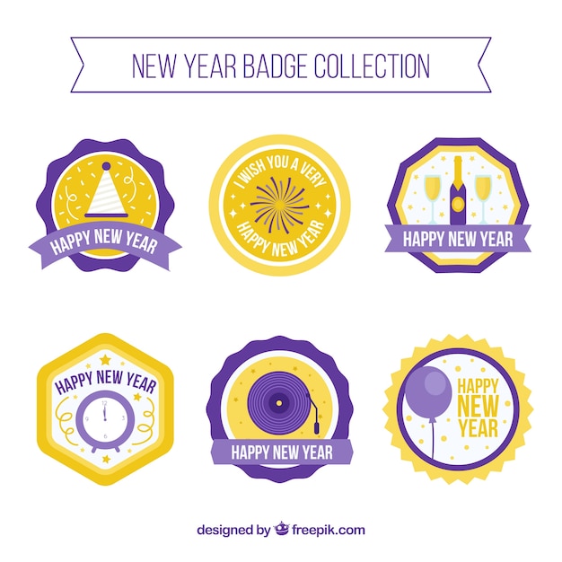 Free vector set of 2018 new year decorative badges in flat design