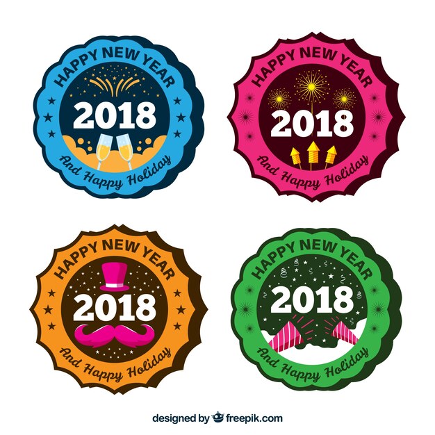 Set of 2018 new year stickers in retro style