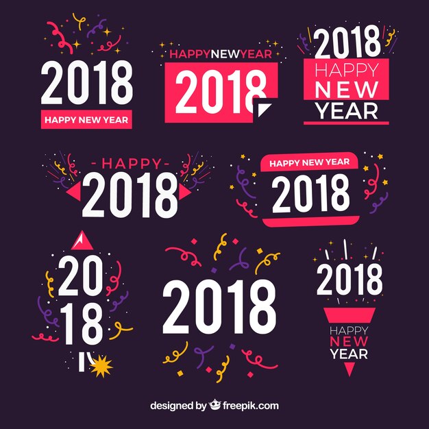 Set of 2018 new year stickers