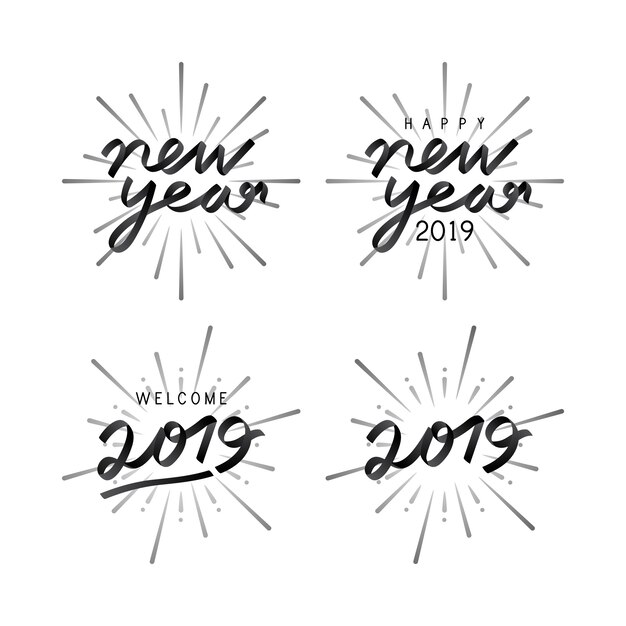 Set of 2019 new year celebration badge vectors