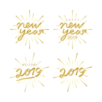 Set of 2019 new year celebration badge vectors