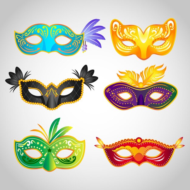 Set of 2d masquerade colorful masks