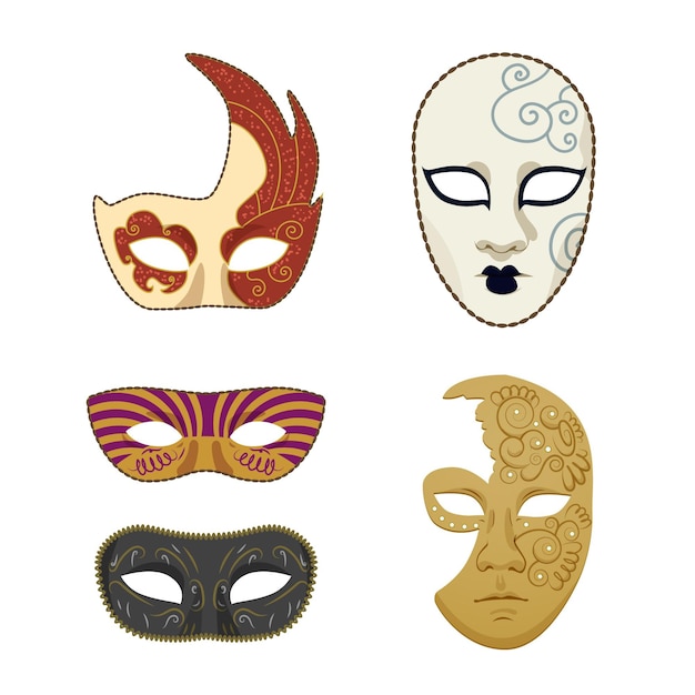 Free vector set of 2d masquerade elegant masks