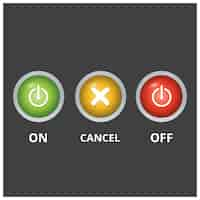 Free vector set of 3 colored buttons on grey background