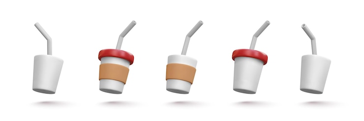 Free Vector set of 3d flying white coffee cups isolated on white background vector illustration