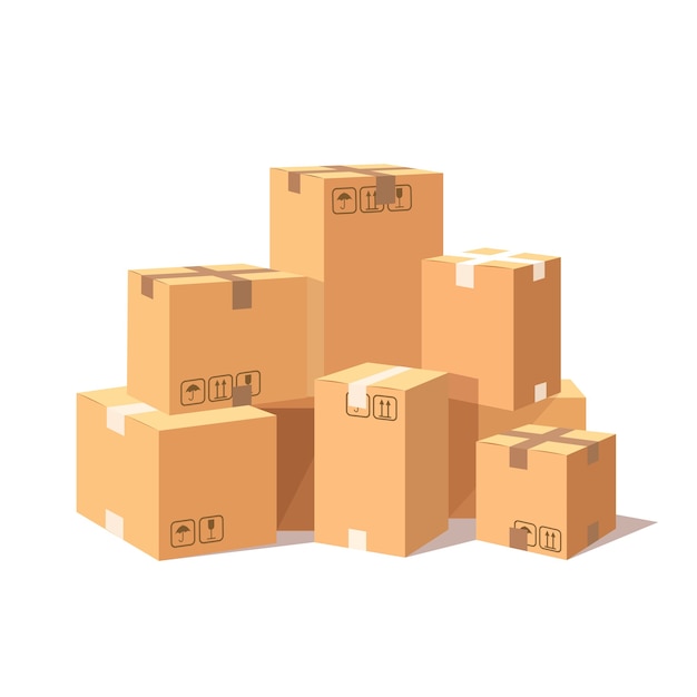 Set of 3d isometric carton cardboard box