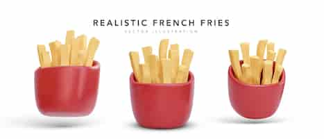 Vettore gratuito set di patate fritte realistiche 3d in confezione rossa illustrazione vettoriale