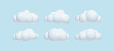 Free vector set of 3d realistic simple clouds isolated on blue background