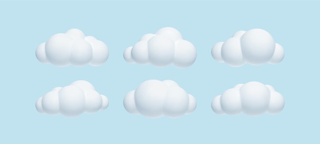 Set of 3d realistic simple clouds isolated on blue background