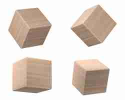 Free vector set of 3d wooden cubes isolated on white background vector realistic illustration of cubic blocks made of natural wood with oak texture child toy mockup for education building brick side view