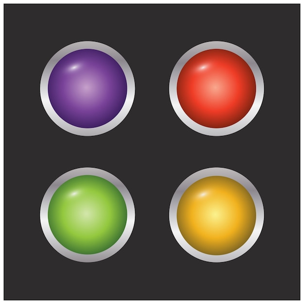 Set of 4 coloured buttons on black background