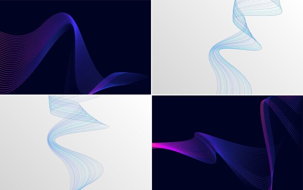 set of 4 geometric wave pattern background abstract waving line vector illustration