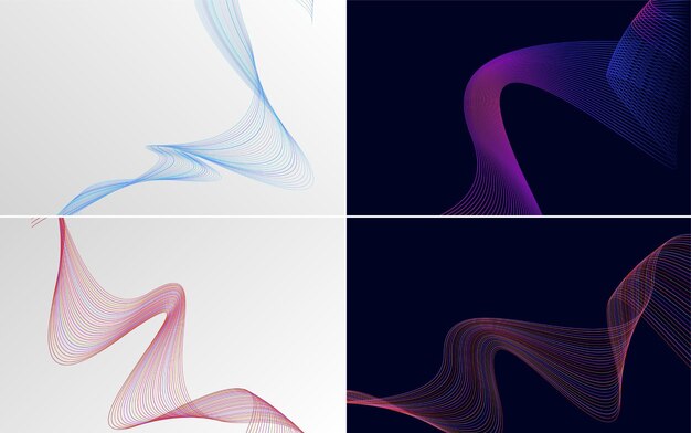 Set of 4 geometric wave pattern background Abstract waving line vector illustration