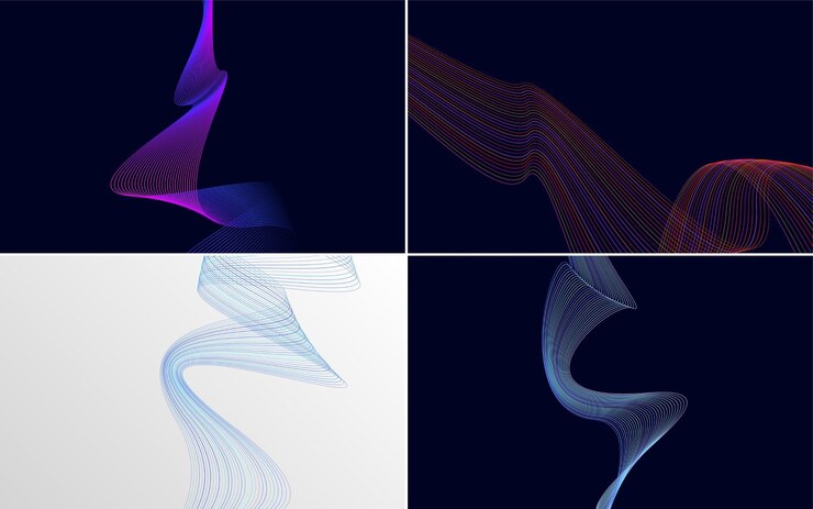 Free Vector set of 4 geometric wave pattern background abstract waving line vector illustration