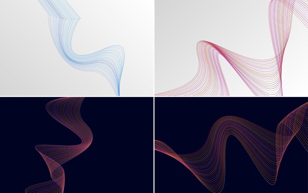 4 の幾何学的な波パターン背景のセット 抽象的な手を振っている行ベクトル イラスト