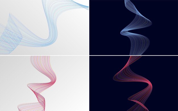 set of 4 geometric wave pattern background abstract waving line vector illustration