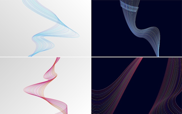 Free Vector set of 4 geometric wave pattern background abstract waving line vector illustration