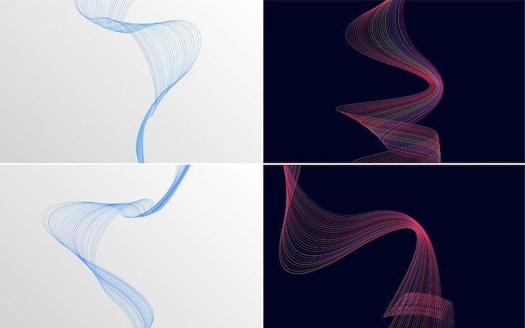 Free Vector set of 4 geometric wave pattern background abstract waving line vector illustration