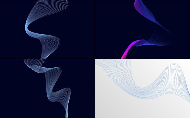 4 の幾何学的な波パターン背景のセット 抽象的な手を振っている行ベクトル イラスト