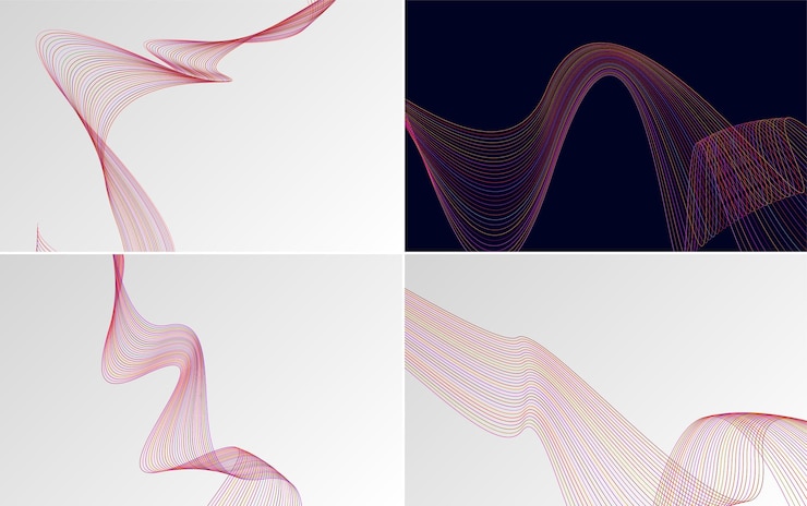 Free Vector set of 4 geometric wave pattern background abstract waving line vector illustration